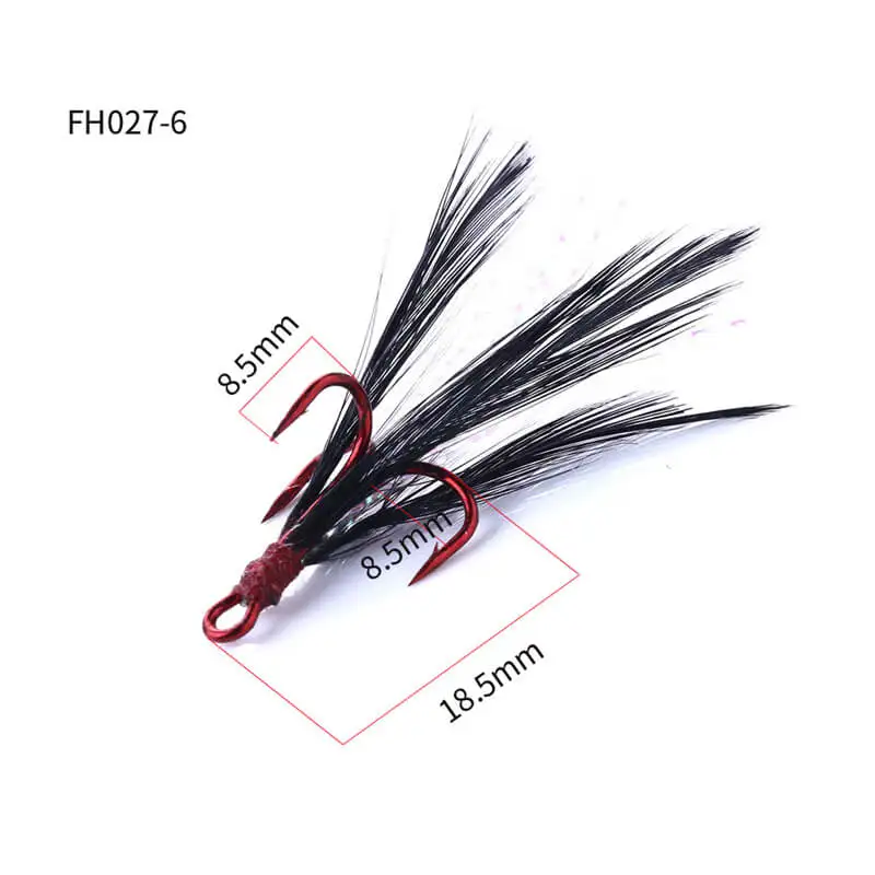 20pcs Fishing Treble Barbed Hook High Carbon Steel Fishhook Black Feather Jig Hooks Sea Ice Lake All Position | Спорт и развлечения