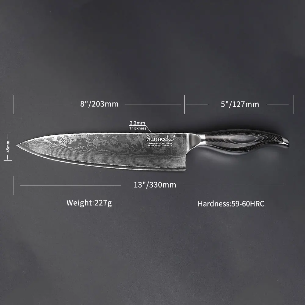 

SUNNECKO 8" inch Chef's Kitchen Knife Japanese 73-Layer Damascus VG10 Steel Sharp Blade Pakka Wood Handle Slicing Cutting Tools