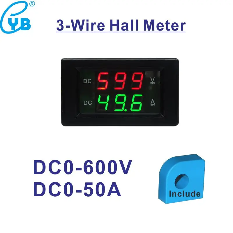 DC 0 ~ 600V Ток Холла напряжения двухметровый 50A Ампер Вольт панельный измеритель