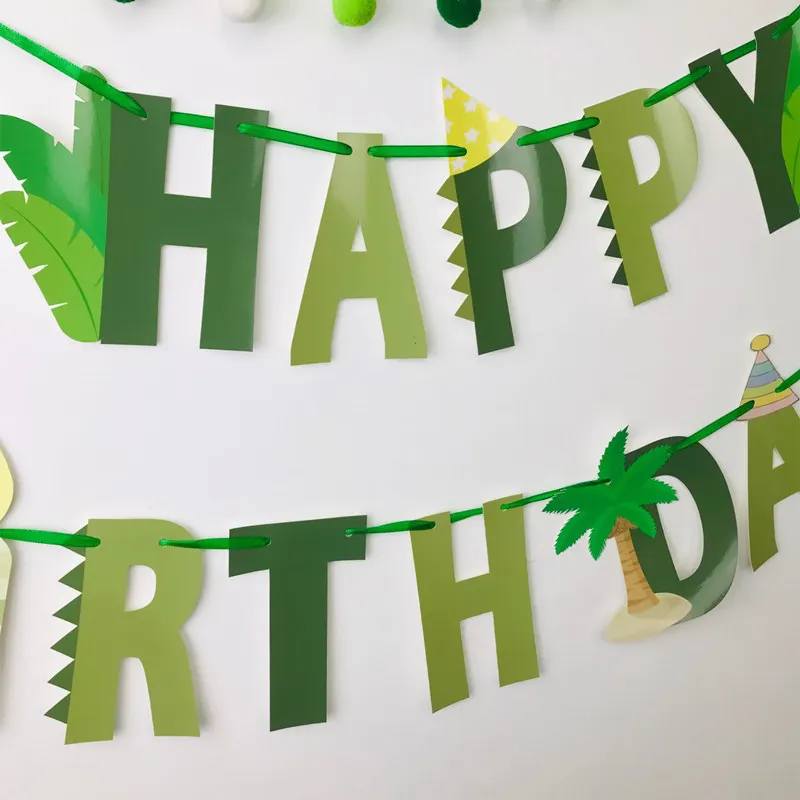 Leeiu Kids Happy Birthday Dinosaur Banner Garland Green Latex Balloons Jungle Party Decoration Baby Shower Supplies | Дом и сад