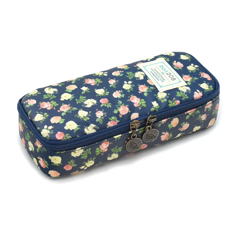 Navy Blue Чехол для карандашей, сумка для ручек, косметичка на молнии, офисный Органайзер с розами - Цвет: Navy Blue
