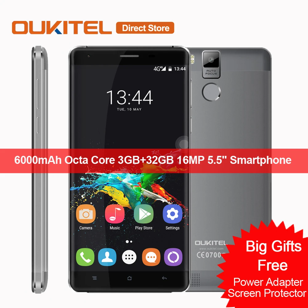 6000 мАч Oukitel K6000 Pro 4 г LTE Смартфон Android 6.0 MTK6753 Octa core 3 ГБ + 32 16MP 5.5 &quot1920*1080 отпечатков
