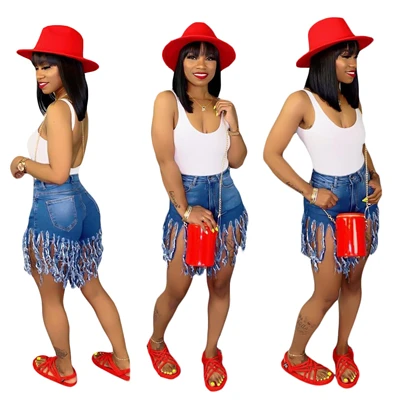 blue shorts Adogirl/джинсовые шорты размера плюс S-3XL, однотонные джинсовые шорты с бахромой, женские летние повседневные Прямые модные брюки - Цвет: blue shorts