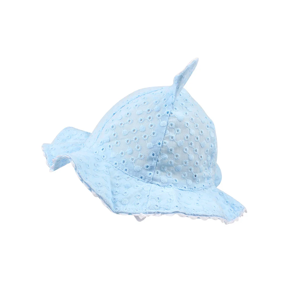 Hollow Cute Baby Girls Hat With Ears Cotton Toddler Bucket Panama Summer Sun Cap Lace Up Fitted Clothing | Детская одежда и обувь