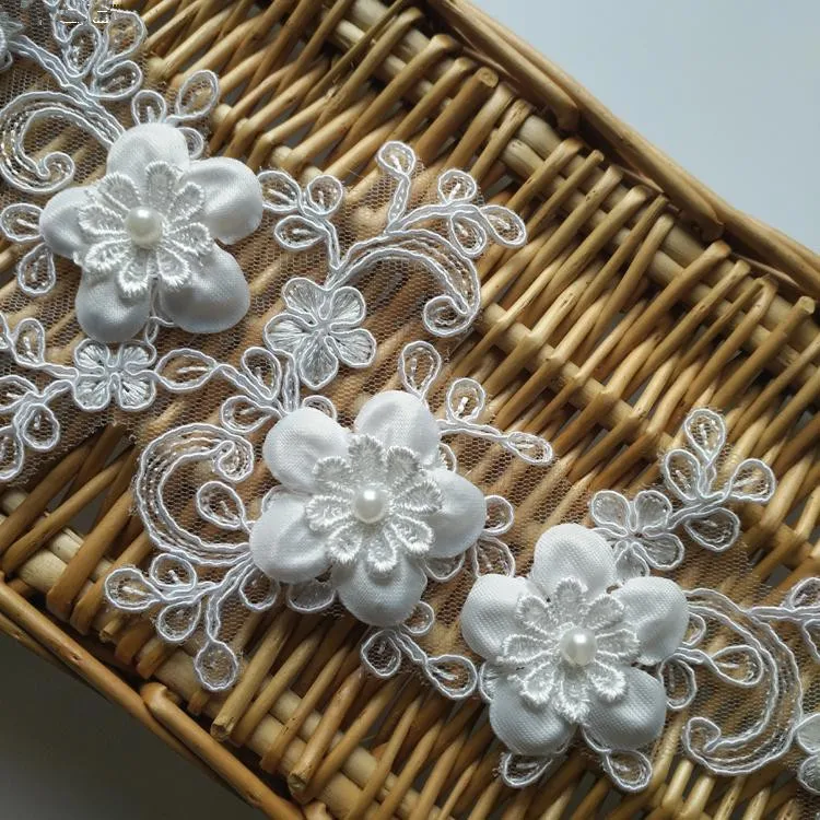 1 пара Кружевная аппликация с жемчугом|lace applique|corded lace appliquealencon appliques |