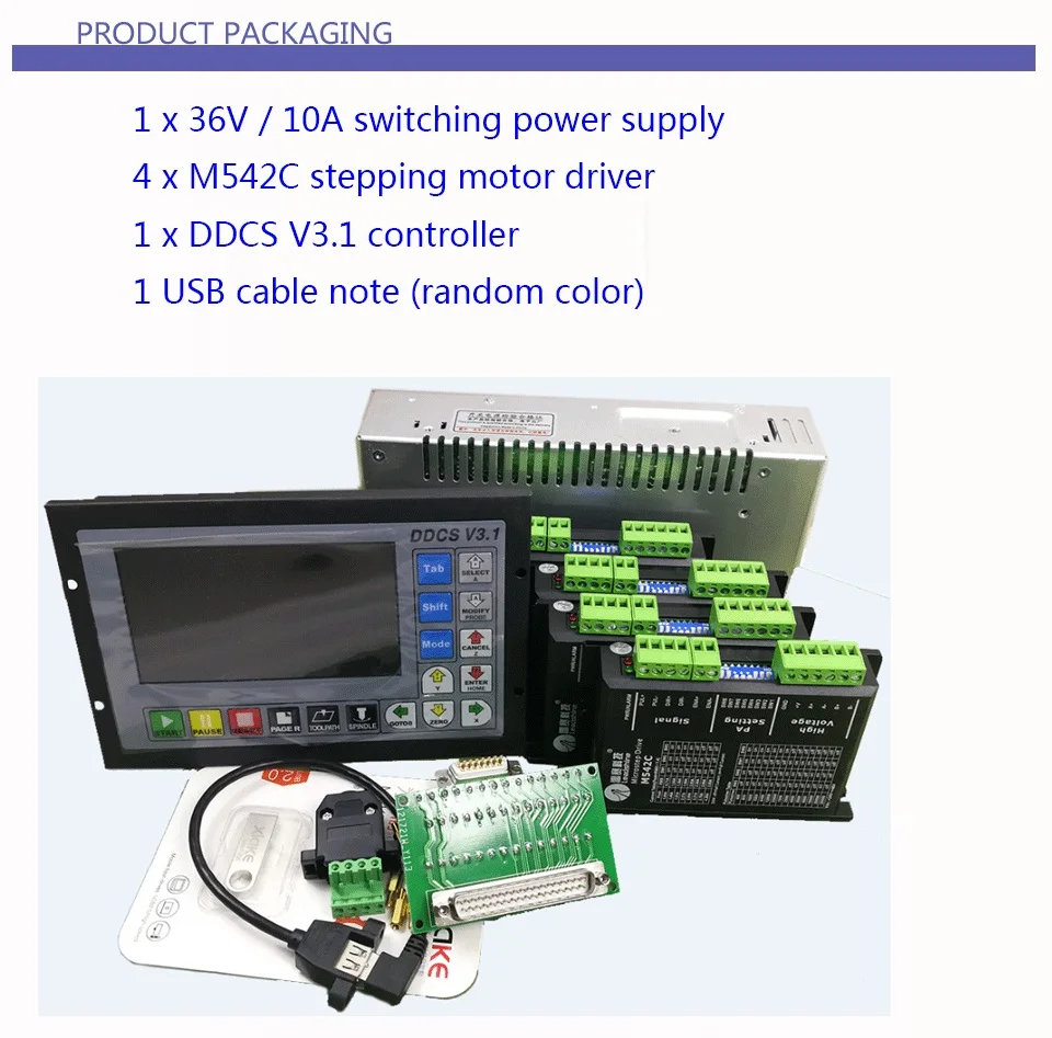 CNC mach3 USB 4 оси комплект, 4 шт. M542C Драйвер+ DDCS V3.1 контроллер+ блок питания