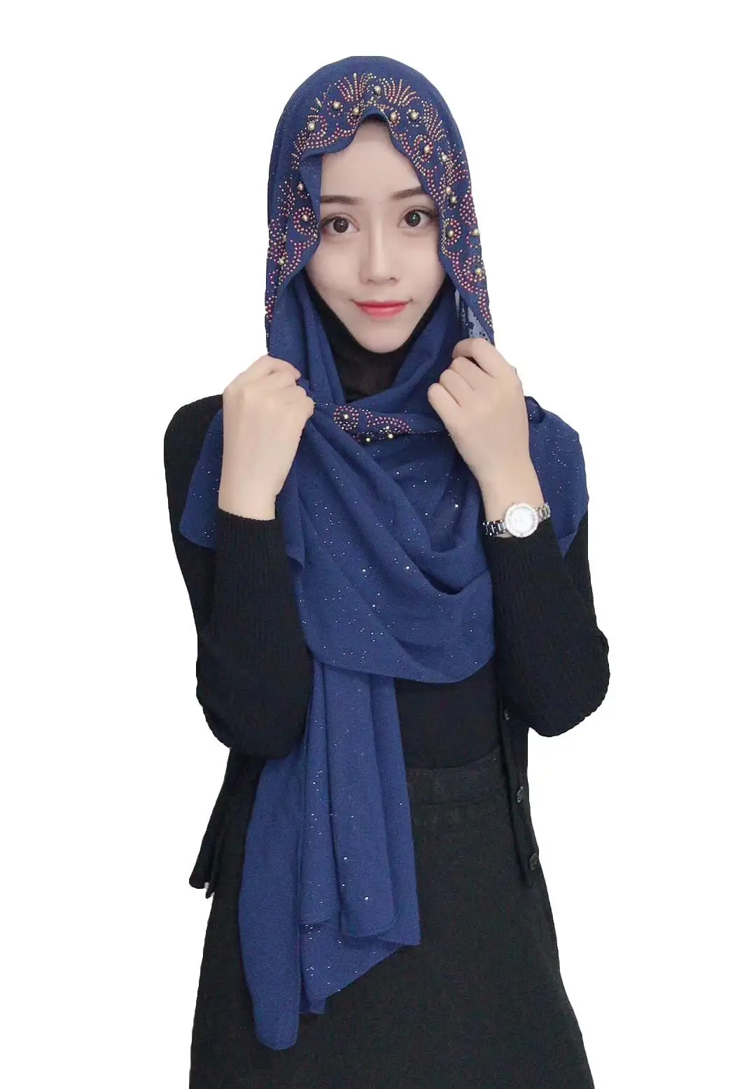 

Islmaic Hijab Women Beads Long Hijab Scarves Muslim Women Chiffon Shawl Wrap Headscarf Arab Stoles Party Hijabs Headwear Fashion