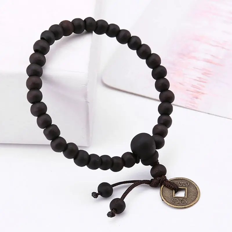 Ювелирные изделия браслет из натурального дерева медная монета буддизм для