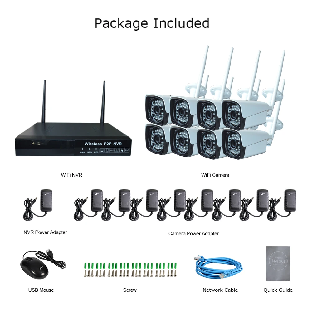 Kingkonghome Plug and Play 8CH HD 1080 P Беспроводной NVR Kit P2P наружная безопасность IR Cut ночное