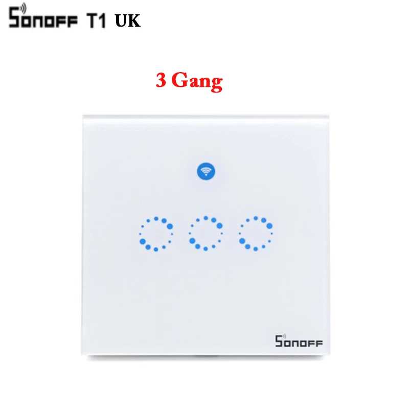 UK 3GANG SONOFF T1 EU/UK ITEAD умный WiFi настенный светильник сенсорный выключатель беспроводной 2 банды сенсорный/WiFi/433 МГц RF/APP дистанционное управление Функция синхронизации - Цвет: UK 3GANG