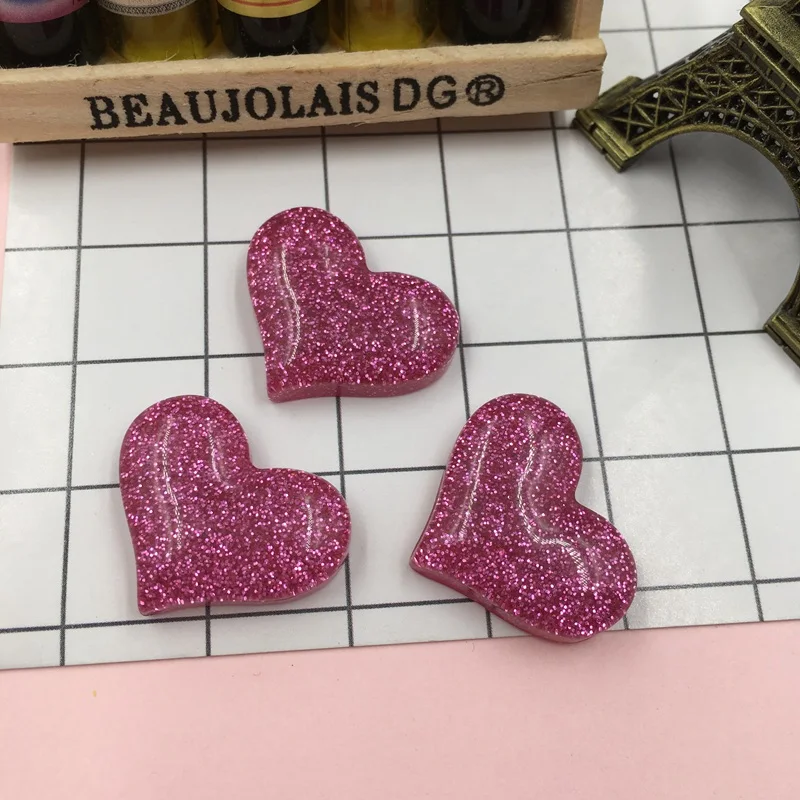 5 шт./лот сердца из смолы с блестками кабошон плоским основанием для центра банта