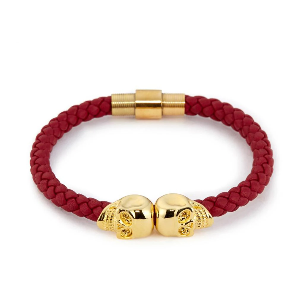 Модный красный плетеный браслет из натуральной кожи женский нержавеющей стали