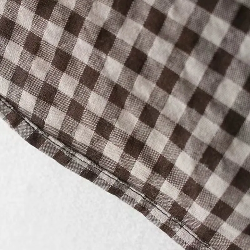 Office Women Blouse Plaid Shirt Vintage Long Sleeve Stand Collar Checked Top Cotton Loose Fashion Blusa |