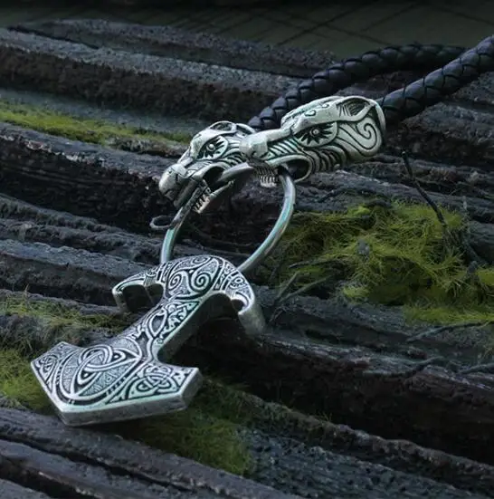 wolf 3 head chain 1 шт. lanseis viking кулон с вороном скандинавских языческих мужчин ожерелье Ворон Mjolnir молоток - Окраска металла: wolf 3 head chain