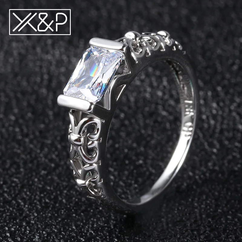 X&P Cute Rose Gold Silver Big Red White Crystal Rings for Women Engagement Wedding Fashion Cubic Zirconia Women Ring Jewelry