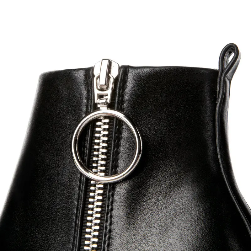 

2019 Spring Autumn Boots Women Square High Heel Ankle Boots Fashion Round Metal Zipper Pointed Toe Boots Female Shoes Black