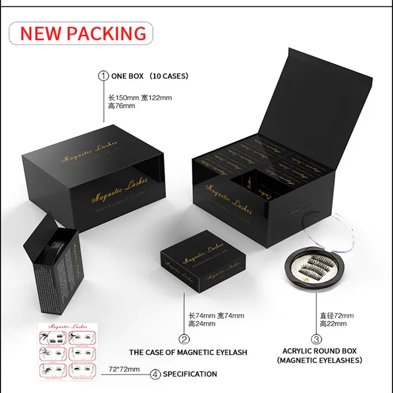 

Z'LRAQI BEAUTY 3D Magnetic Eyelashes 1 Pair A Box 3 Magnets Handmake Flase Eyelashes Wearing Without Glue Natural Long Eyelashes