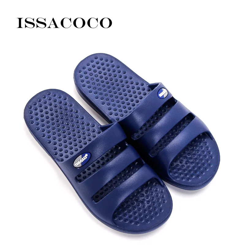 ISSACOCO/Коллекция года; мужские тапочки; сандалии; Мужская Летняя обувь; Вьетнамки; мужские Нескользящие однотонные домашние тапочки; Pantuflas Chinelo - Цвет: Dark Blue