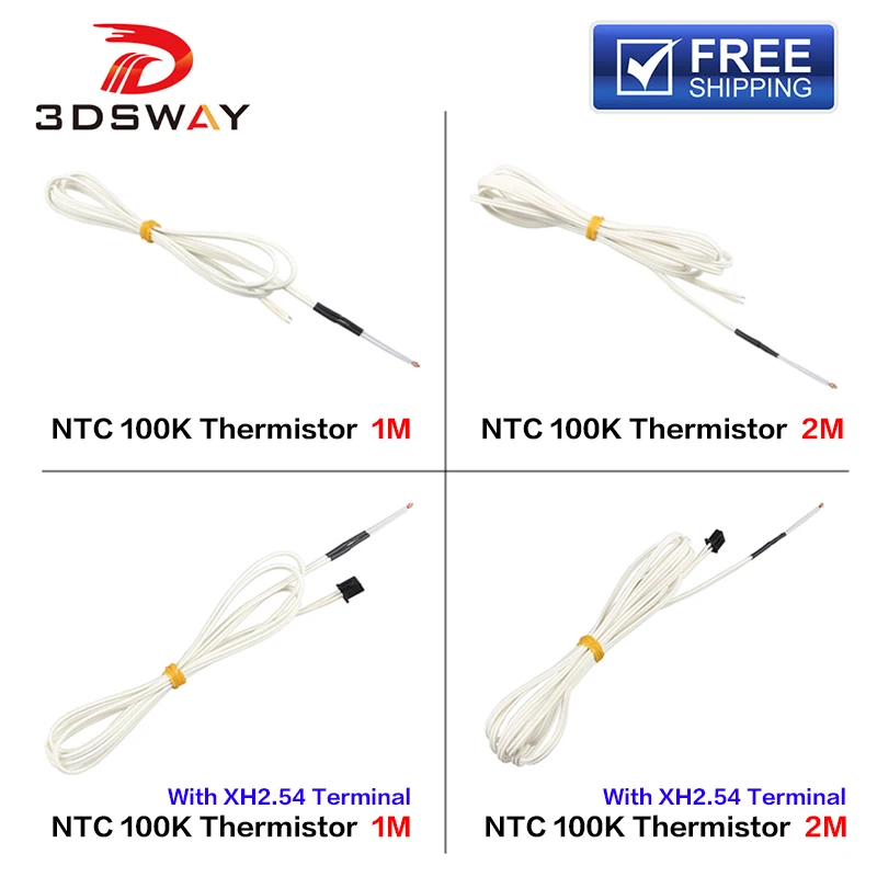 3DSWAY 3D-принтеры часть 1 M/2 M 100K Ом NTC запаянный в стекло термистор Температура Сенсор B3950 с кабелем XH2.54 терминал 1 шт