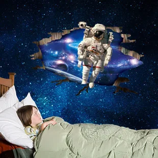 Наклейка на стену для мальчиков и девочек 3D треснувшие обои с космосом