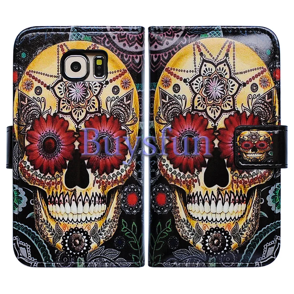Bcov Золотой Цветочный Череп Кожаный Бумажник Чехол Обложка Для Samsung Galaxy S7 103022284 |