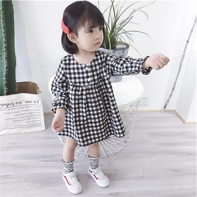 

WLG girls plaid spring dresses kids o-neck long sleeve casual dress baby all match clothes children 2-6 years