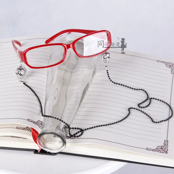 Black Butler Grell sutcliak-gafas con cadena de calavera roja, accesorios de Cosplay, incluyen gafas y dos cadenas