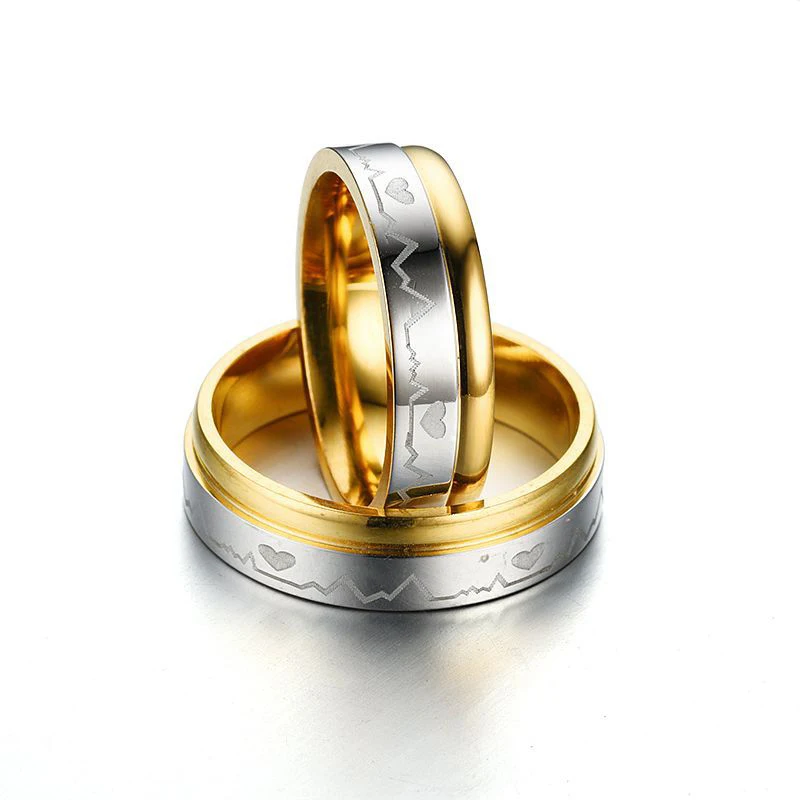 New Titanium Steel Ring for Women/Men ECG Love Pattern Stainless Couple Rings Fashion Gold Color Gift Jewelry | Украшения и