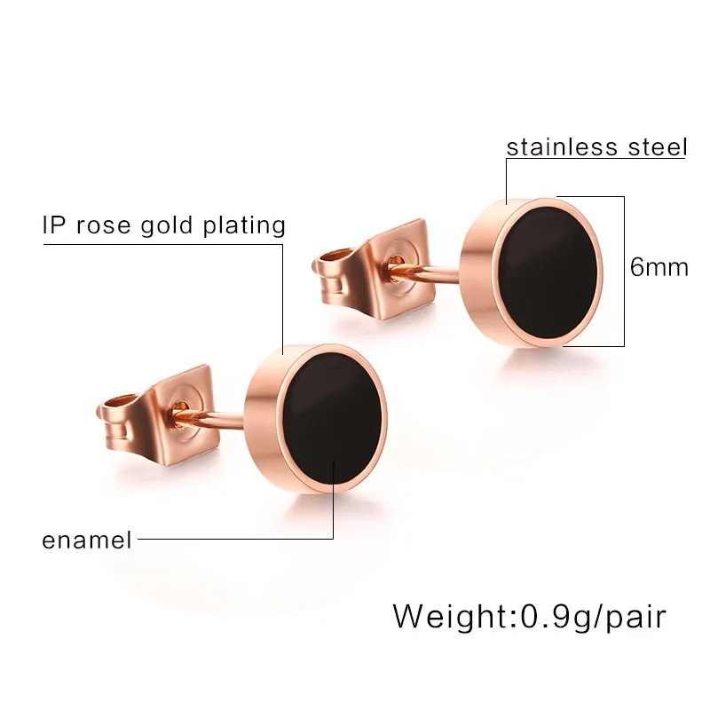 Vnox милый черный Серьги гвоздики для Для женщин изделия из розового золота мини