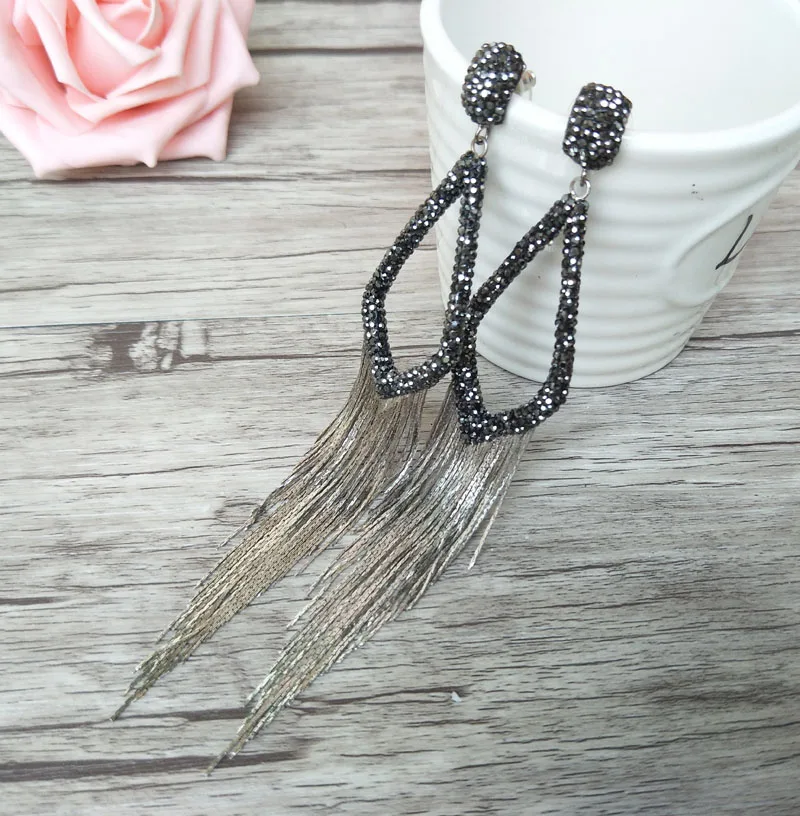 

5 Pairs Handmade Alloy Tassel Dangle Earrings, with Pave Rhinestone Tassel Earring Jewelry For Women Bohemia Earrings ER245