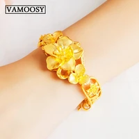 fine 24k gold peacock flower charm bracelet for women girl bracelet bangle adjustable pulseras mujer wedding bridal jewelry