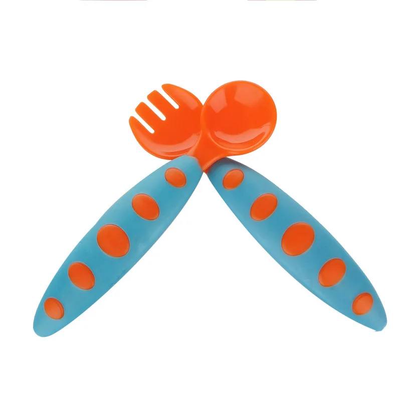 2pcs/set Baby Flatware Plalstic Spoon Fork Sets Children Healthy Safety Eco-friendly Dinnerware Learning Portable Sporks | Дом и сад