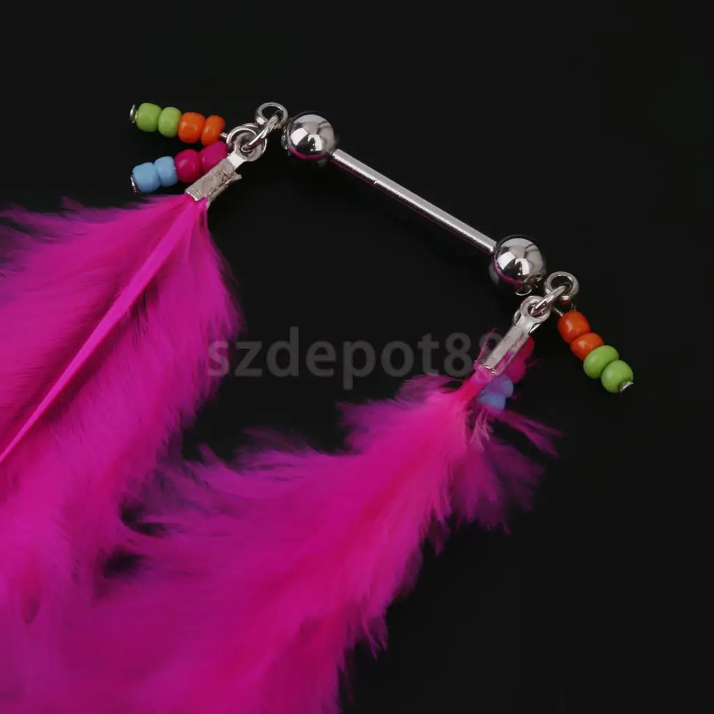 2Pcs Stainless Steel Body Piercing Jewelry Rose Red Feather Breast Nipple Shield Bar Ring | Украшения и аксессуары
