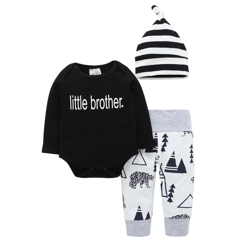 

Baby Boy Clothes 2019 New Arrival Little brother Tops bodysuit+Animal Pants+Hat 3 Pieces suits Infant Babe Boy Clothing sets
