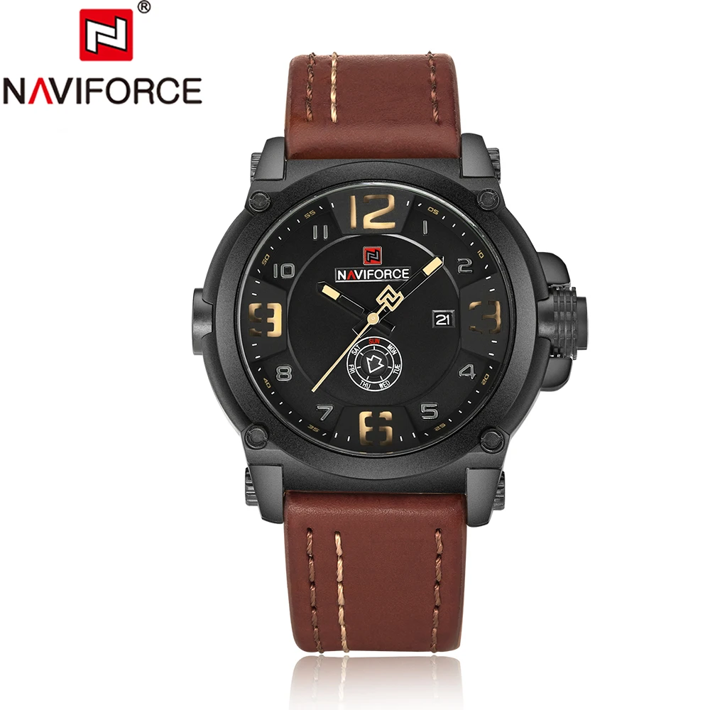 brown yellow NAVIFORCE Топ люксовый бренд мужские спортивные военные кварцевые часы Мужские Аналоговые часы с датой Кожаный ремешок наручные часы Relogio Masculino - Цвет: brown yellow