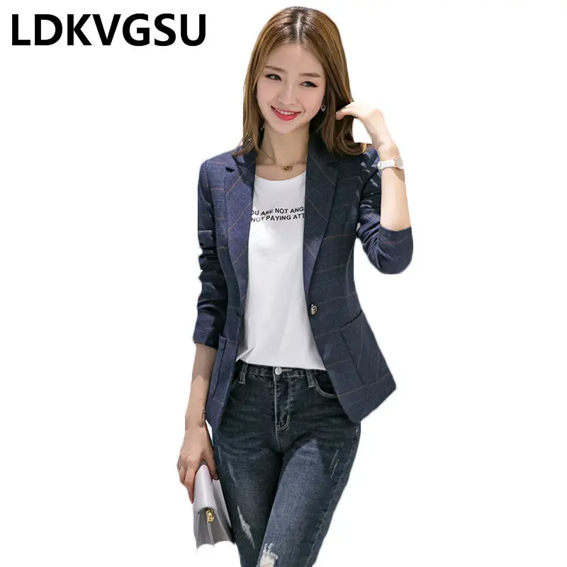 

Autumn Plaid Women Blazers And Jackets Long Sleeve Workear Blazer Plus Size Casual Short Outerwear Coat For Office Lady Is1614