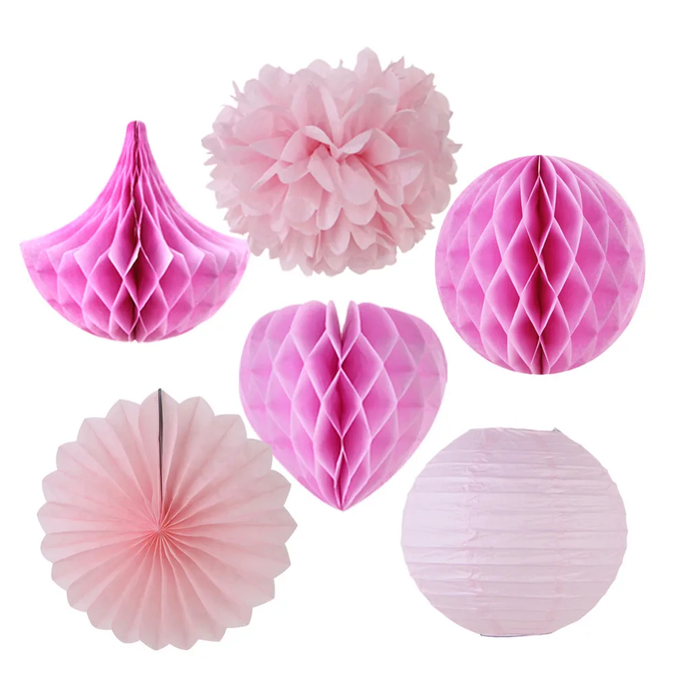 Розовый оттенок 6 шт смешанный и сочетающийся набор бумажных украшений (сотовый