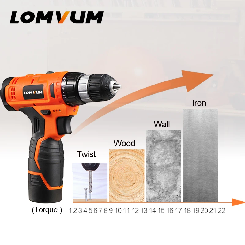 Электрическая дрель Lomvum 12 В Бытовая шуруповерт беспроводная 2 литий ионная