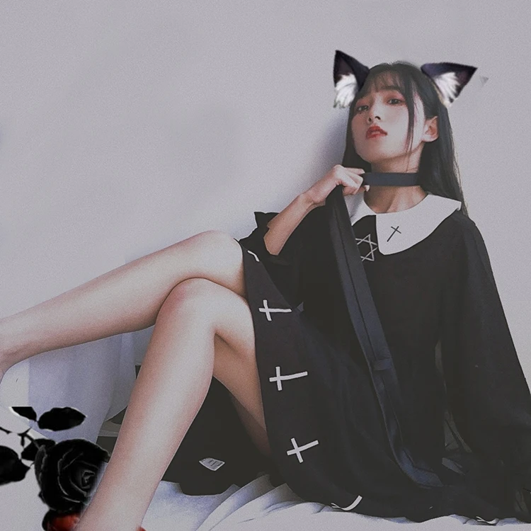 Женское платье в стиле Лолиты с рукавом фонариком и крестиком японском