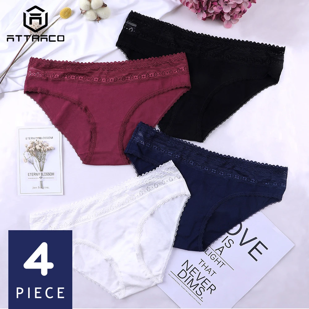 

ATTRACO Women's Underwear Panties Briefs Cotton Soft Ladies Solid Packs of 4 Mid Waist Breathable High Quality Hot Sale Stretch