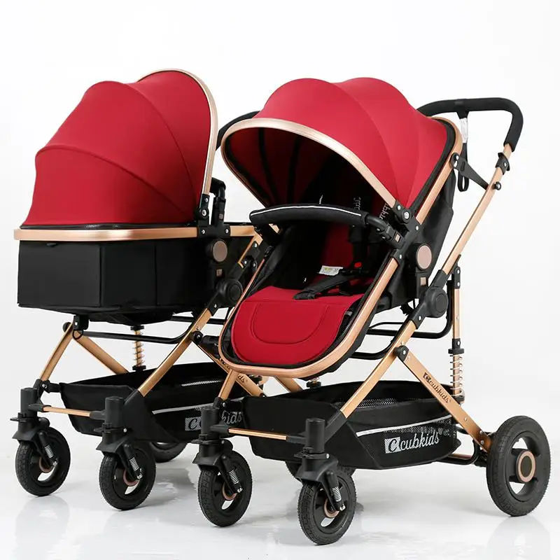 red stroller Babyfond двойная детская коляска может разделять высокий лежащий пейзаж светильник ударопрочный складной детская коляска - Цвет: red stroller