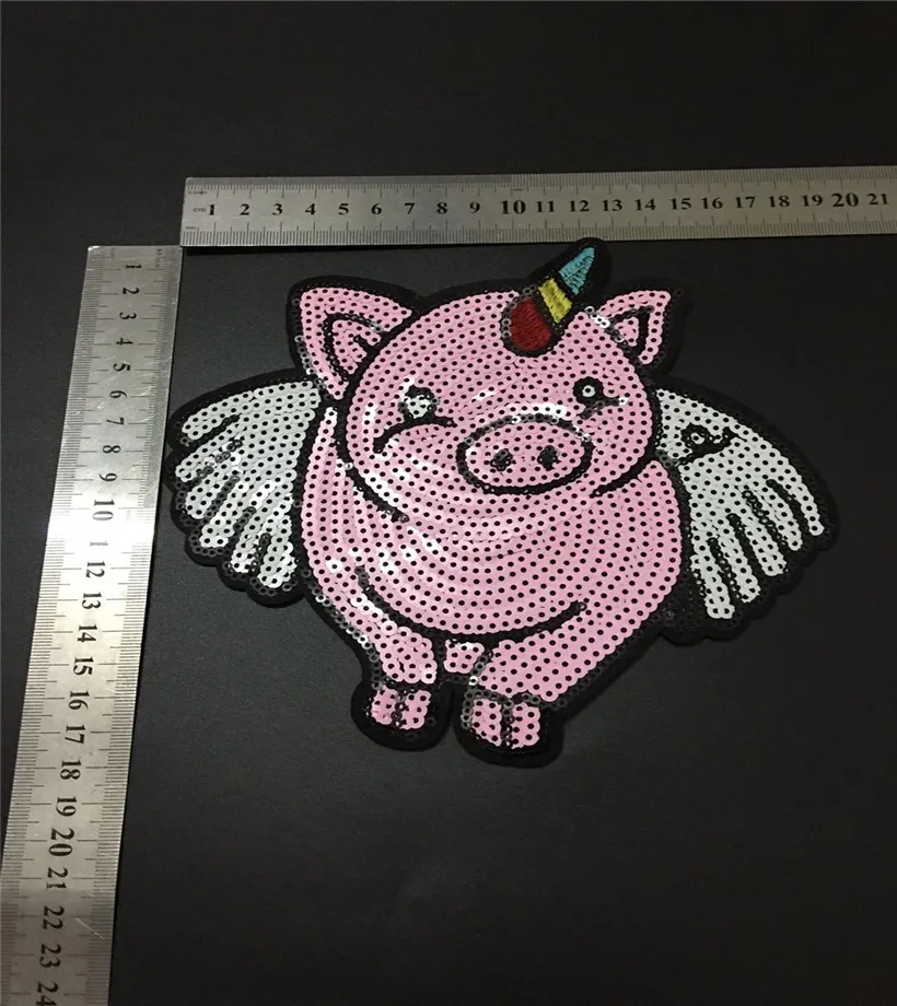 NEW 1pcs Sequins wings horns pig patches beauty Embroidery Fabric Large Applique Patch Sew Dress Cloth Decorate Accessory DIY | Дом и сад