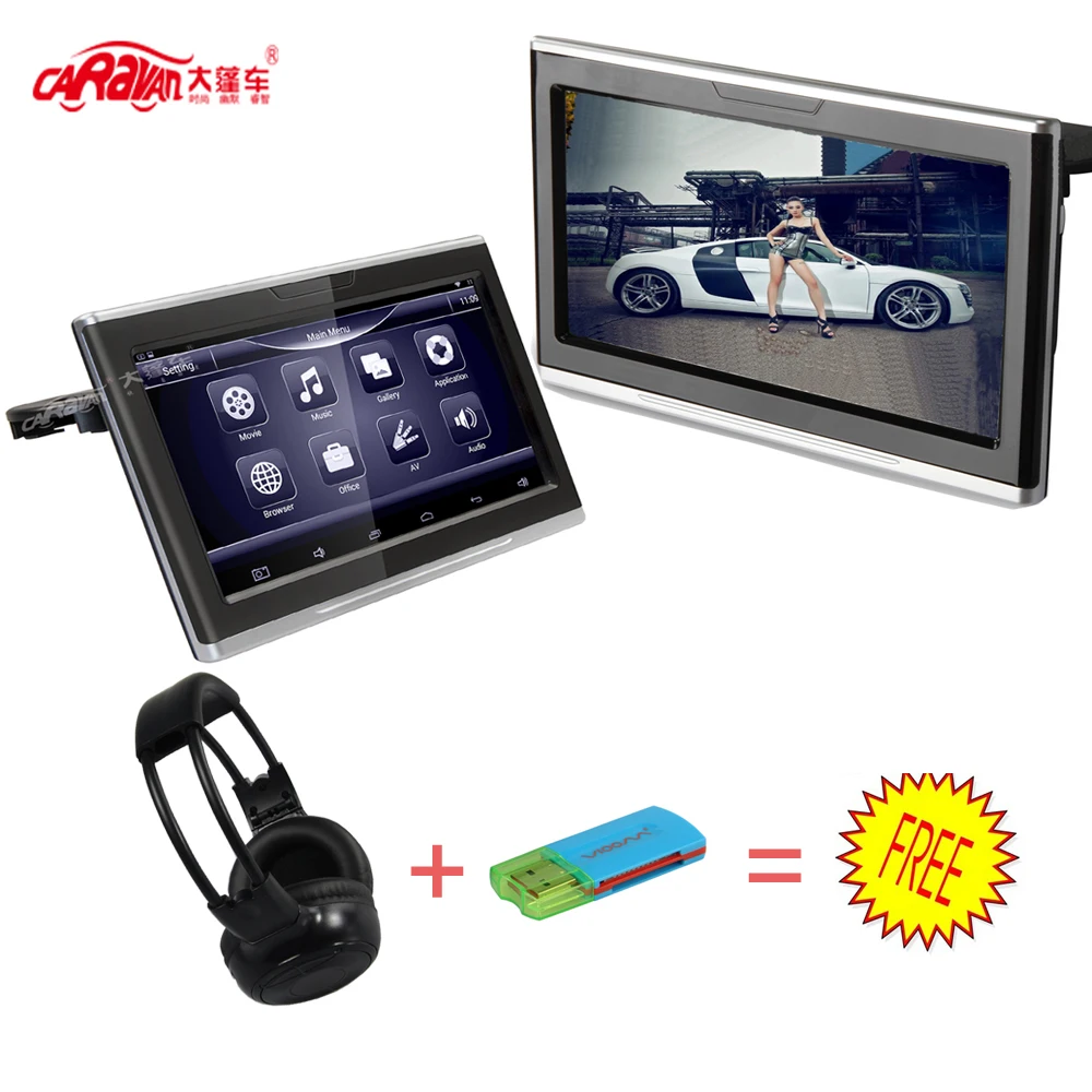 Caravan 2 шту. 10.1&quot универсальный Android 4.4.4 монитор на подголовнике автомобиля 1024*600 HD