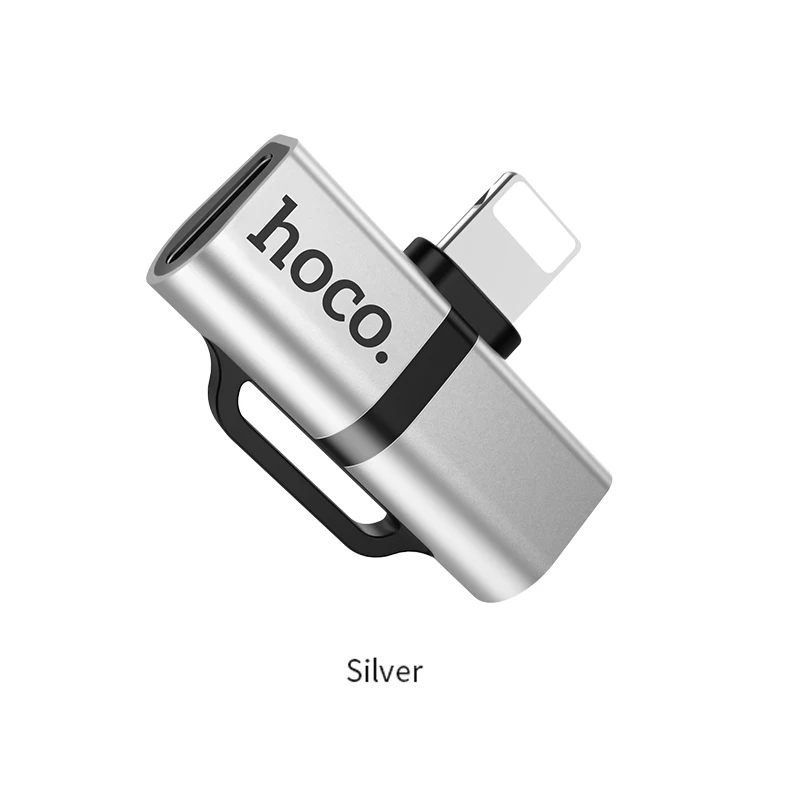 silver HOCO аудио кабель 2в1 Быстрая зарядка аудио конвертер музыкальный адаптер для iPhone 11 Pro Max XS Max XR X 8 7 Plus поддержка микрофона вызова - Цвет: silver