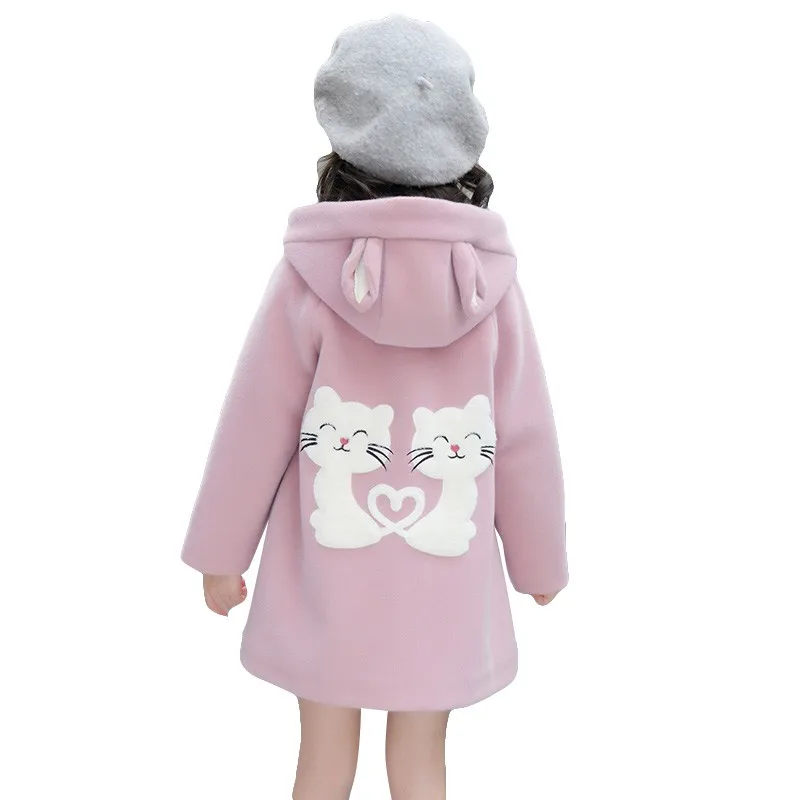 ACE LOVE/детское зимнее шерстяное пальто для девочек подростков с милым принтом кота