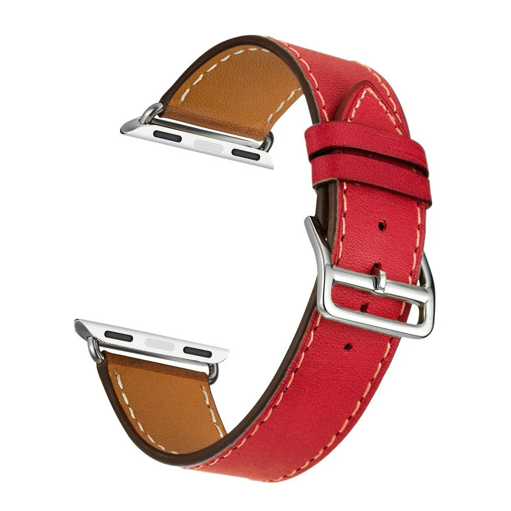 red Одиночный тур Браслет для Apple watch 5 Группа 44 мм 40 мм iWatch Группа 42 мм 38 мм ремешок из натуральной кожи для Apple watch 4 3 2 1 44 40 - Цвет ремешка: red