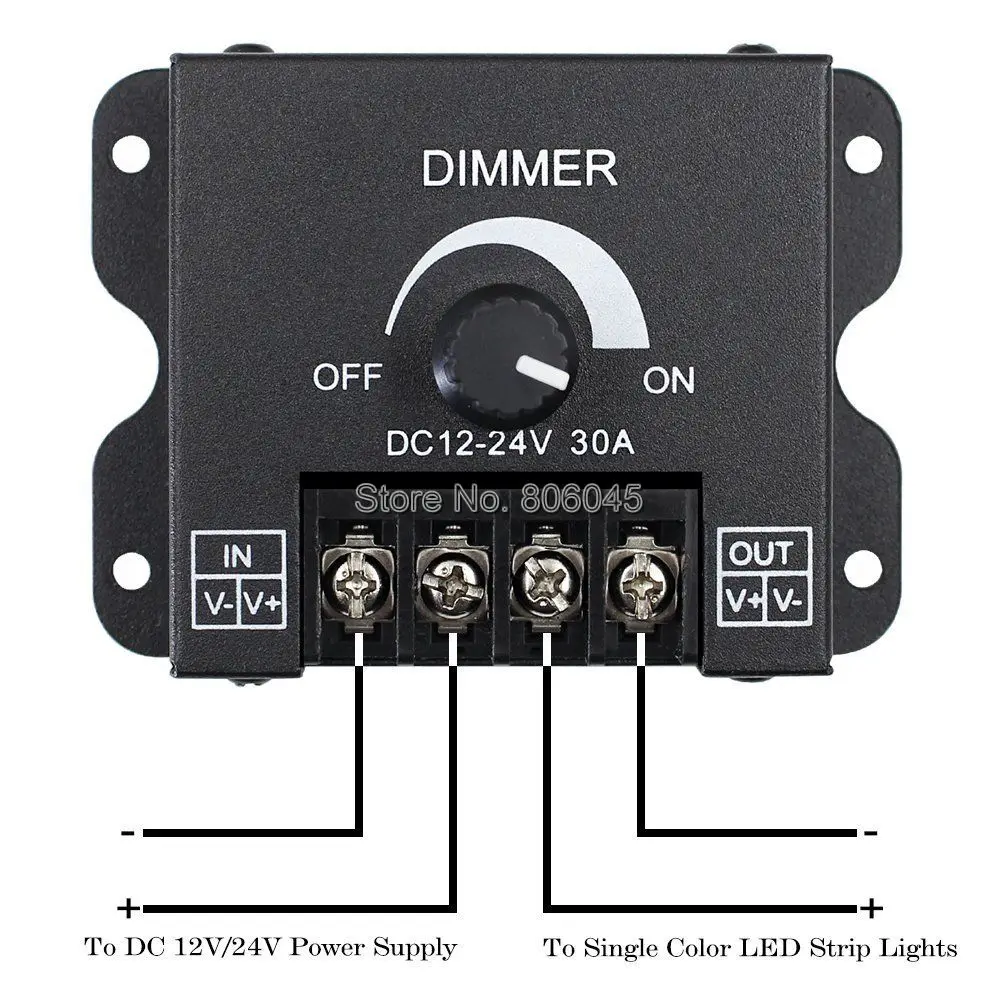 DC12V 24V светодиодный диммер 30A 360W Регулируемый Яркость один Цвет 5050 3528 лента полосы