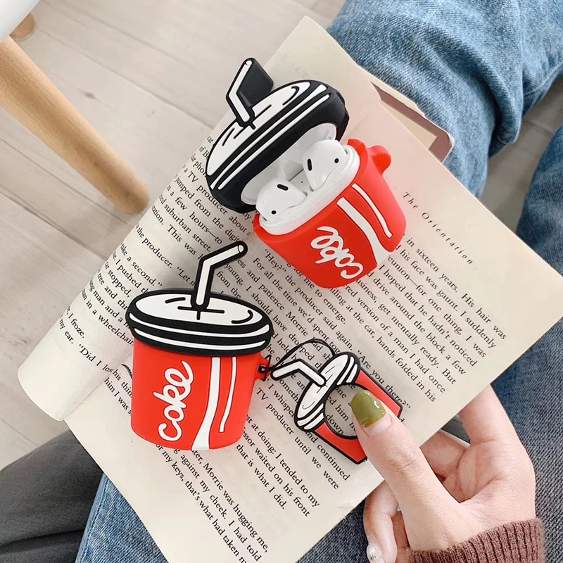 

3D Cute Drink Bottle Ring Lanyard Silicone Bluetooth-compatible Wireless Earphone Case For Apple AirPods 1 2 Headset cover
