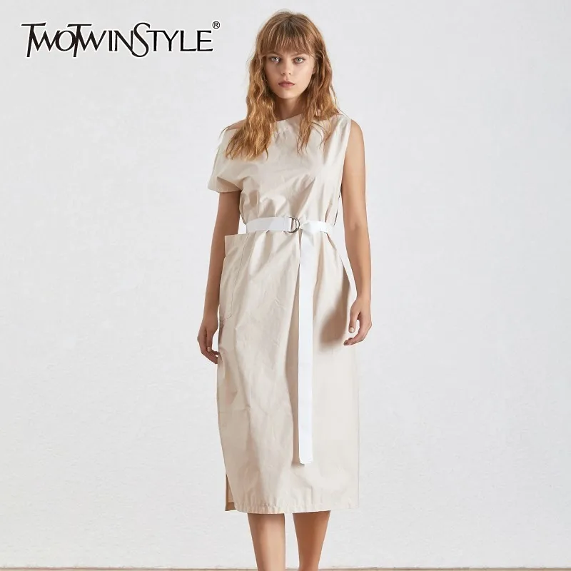 Платье с открытыми плечами TWOTWINSTYLE элегантное однотонное платье до щиколотки