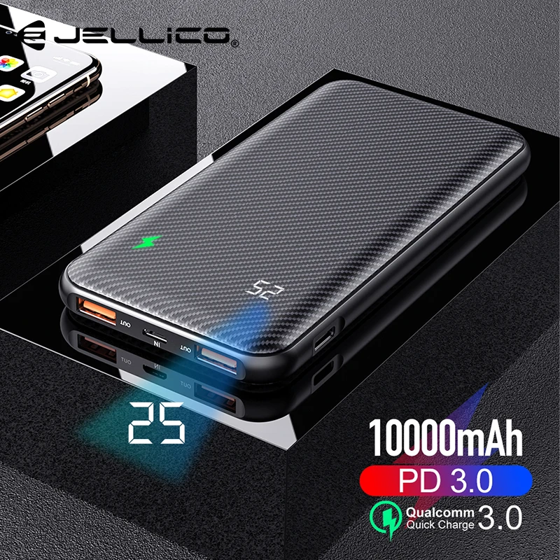 Jellico Quick Charge power Bank 10000 мАч Dual USB QC3.0 PD внешний аккумулятор зарядное устройство с